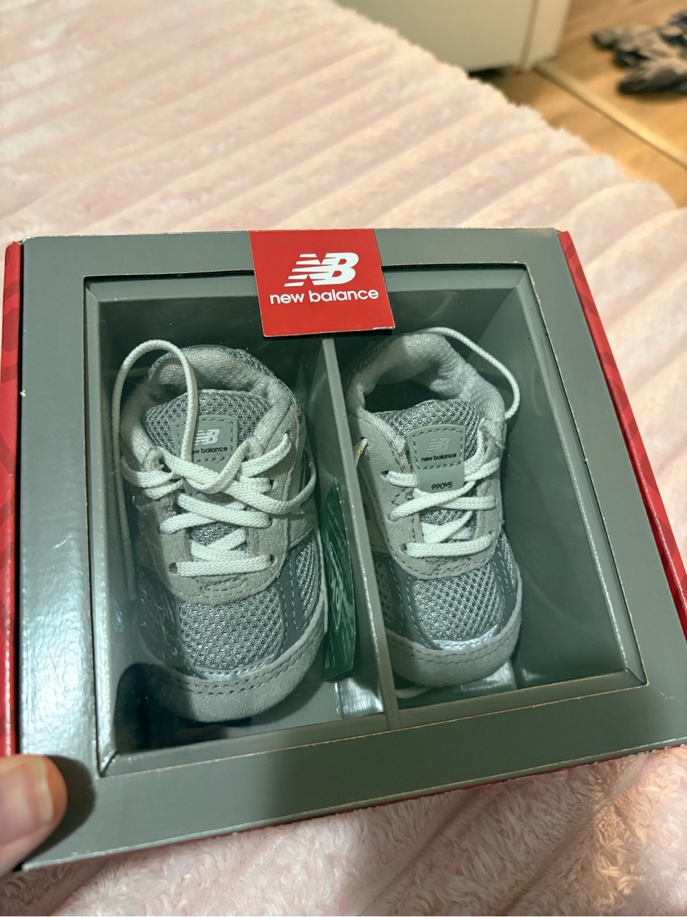 New Balance Gray Baby Walker Sneakers with White Laces